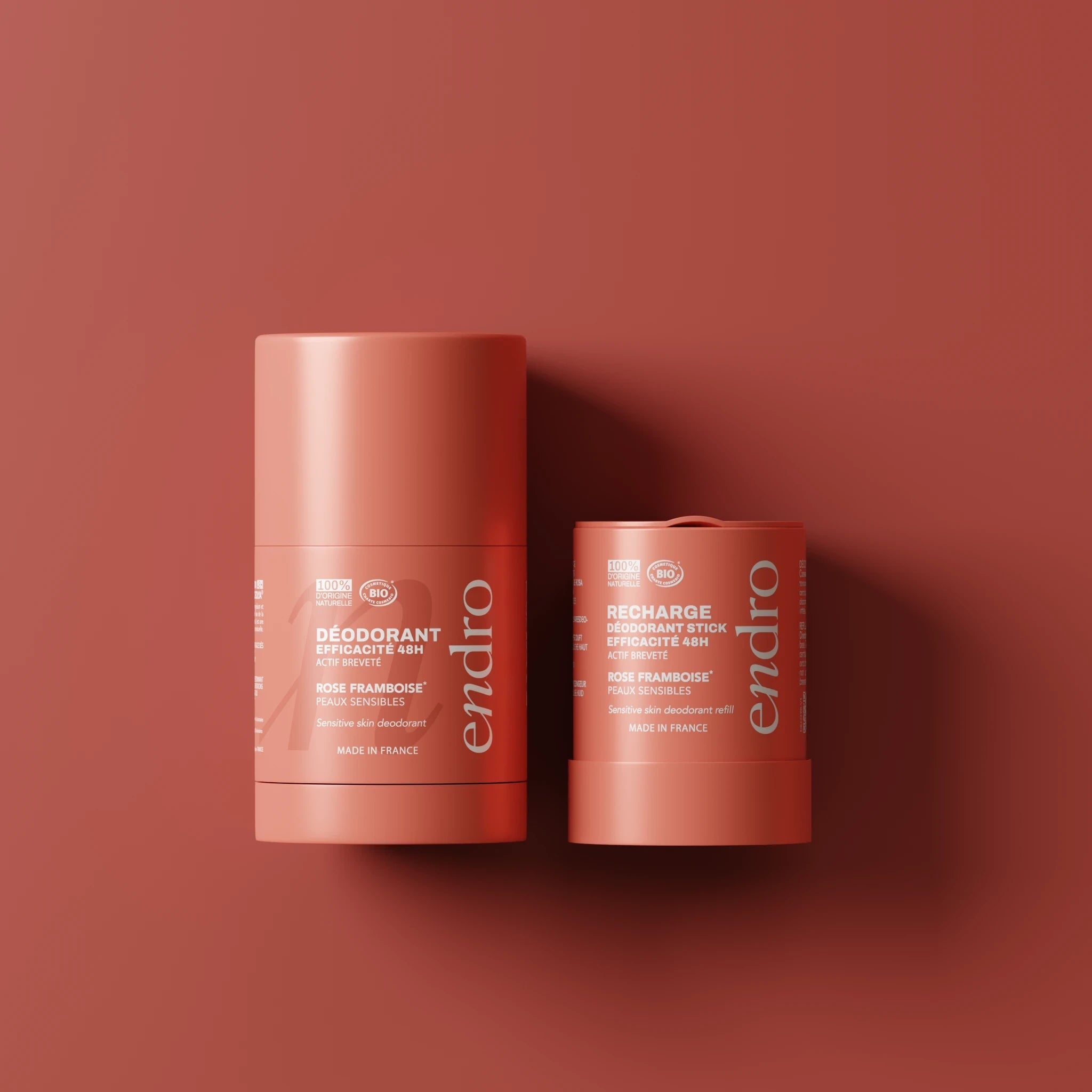 Duo déodorant stick & recharge 48H - Parfum rose - framboise - Endro Cosmetiques