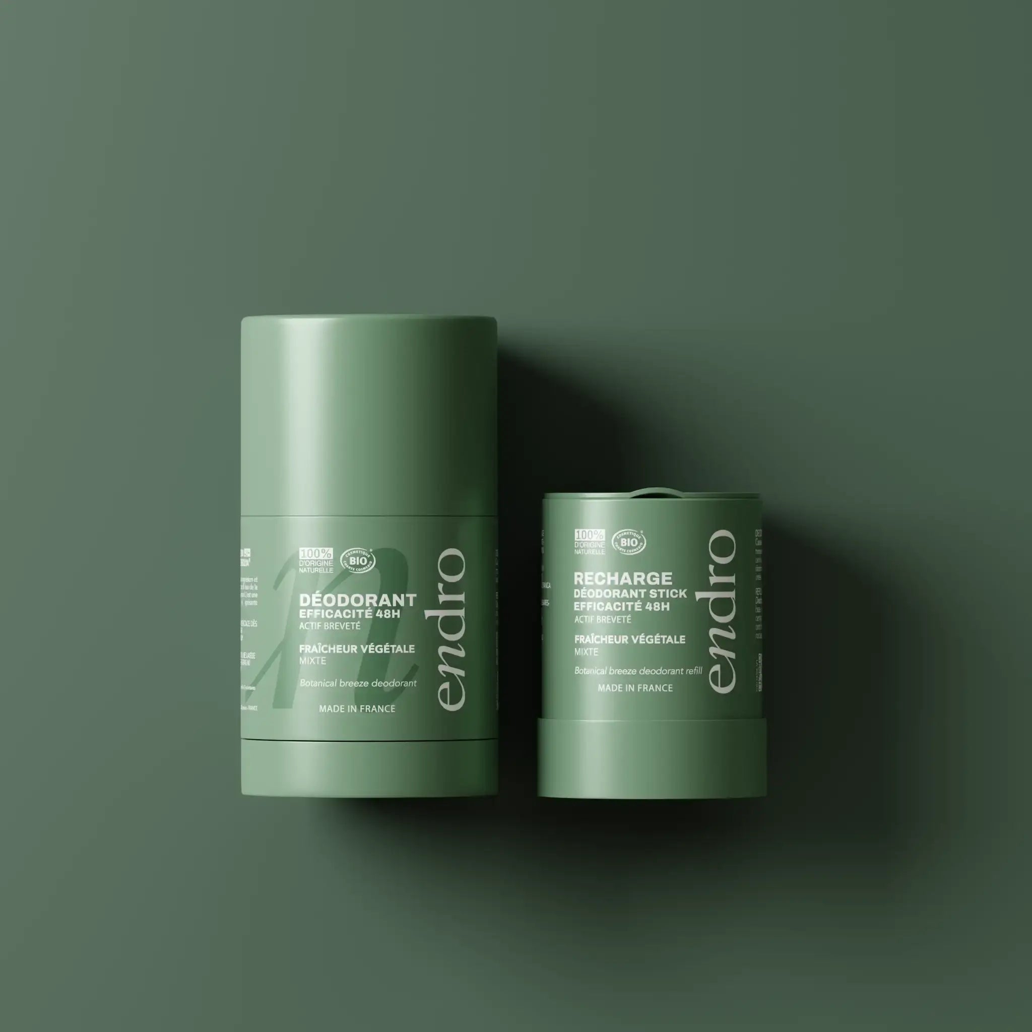 Duo déodorant stick & recharge mixte 48H - Parfum Fraîcheur Végétale - Endro Cosmetiques